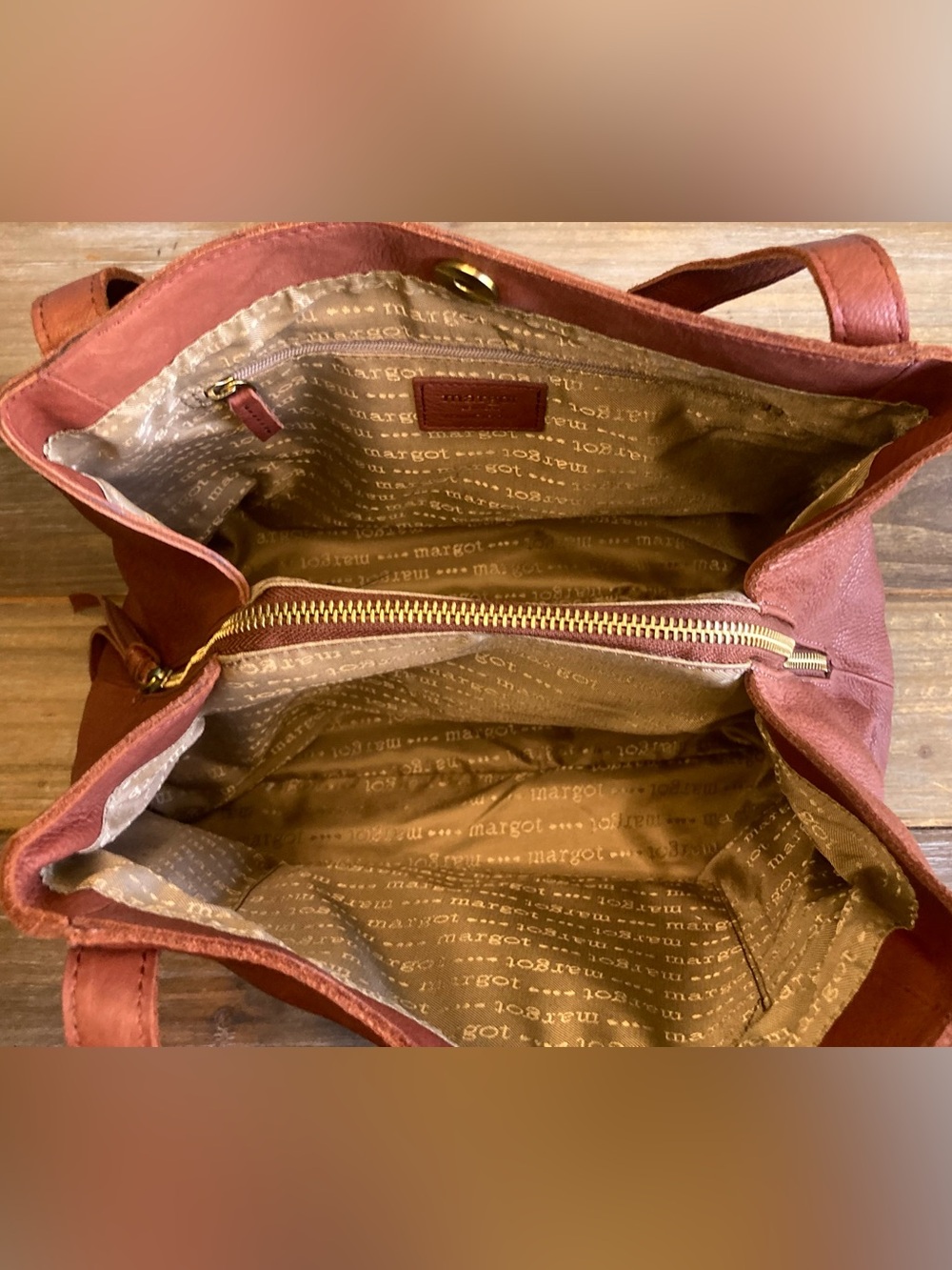 Margot New York Marcy Leather Tote Bag Brandy - Picture 7 of 10